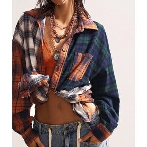 Western Multicolor Plaid Print Button Down Oversized Shirt S M L XL